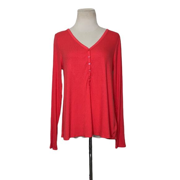 Old Navy orange ribbed long sleeves v neck tee size M - Picture 1 of 7